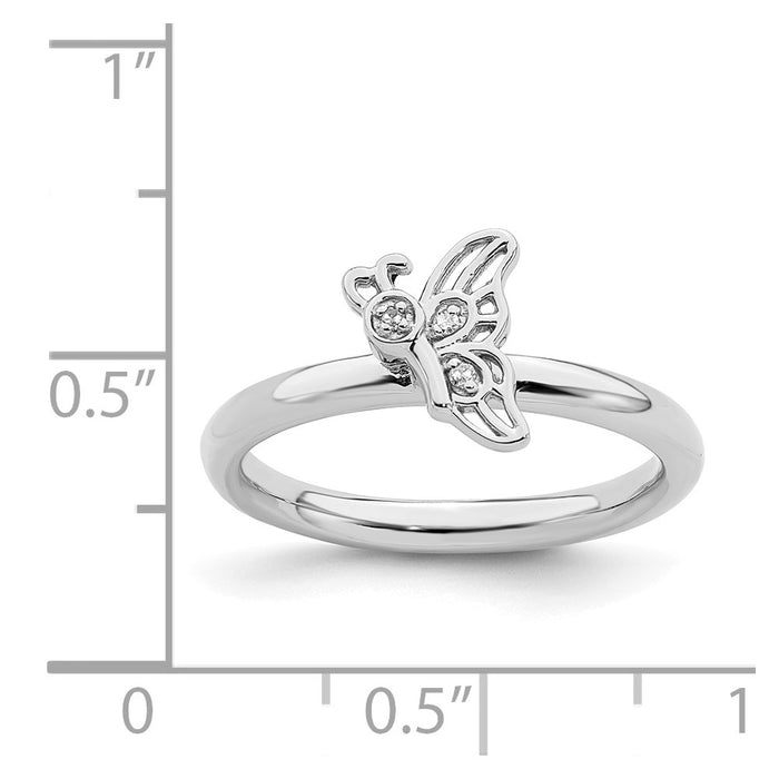 Exclusive Rhodium-Plated Sterling Silver Butterfly Ring with Diamond Accent-5