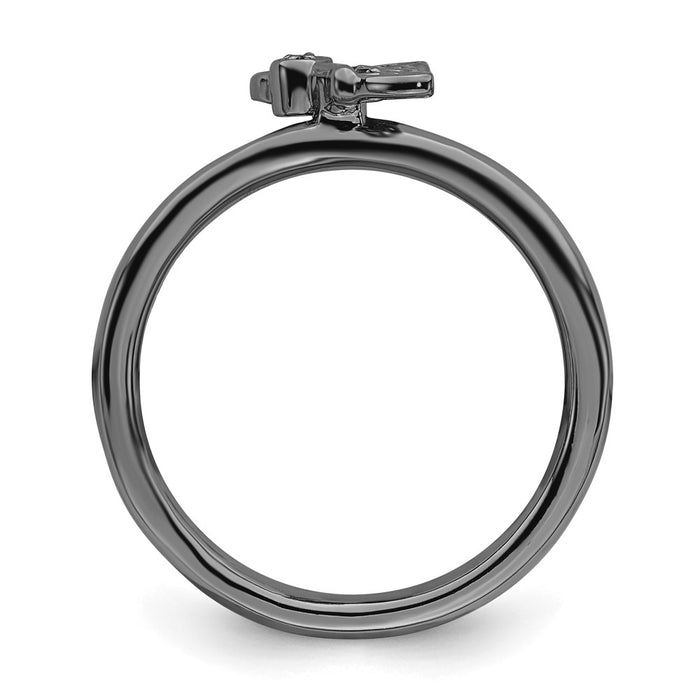 High-Quality Sterling Silver Black-Plated Butterfly Ring with Diamond - Stylish Stackable Design-2