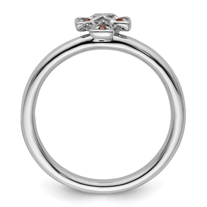 Buy Stylish Rhodium-Plated Sterling Silver Stackable Garnet Cross Ring-2