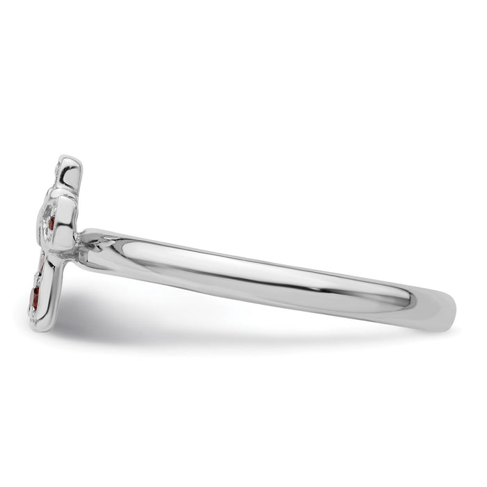 Exclusive Rhodium-Plated Sterling Silver Stackable Garnet Cross Ring - Stylish Design-3