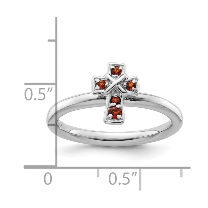 Shop Stylish Rhodium-Plated Sterling Silver Stackable Garnet Cross Ring-5