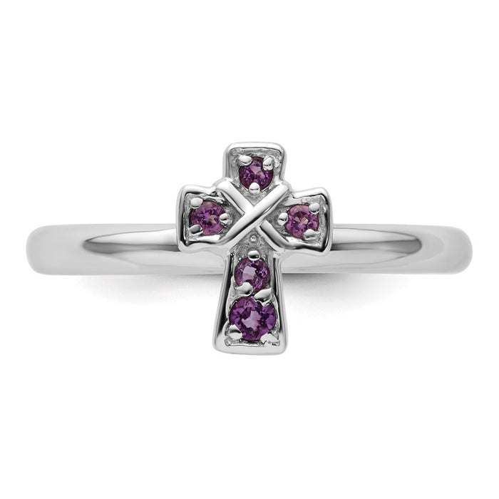 Buy Stylish Rhodium-Plated Sterling Silver Amethyst Cross Stackable Ring - 14K Gold Finish-4