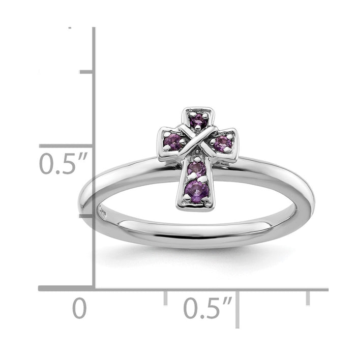 Buy Stylish Rhodium-Plated Sterling Silver Amethyst Cross Stackable Ring - 14K Gold Finish-5