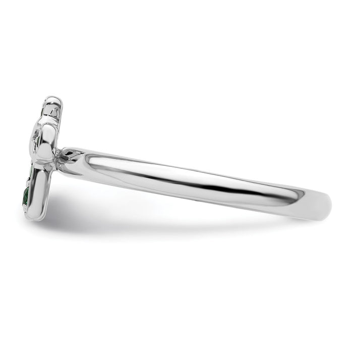 Exclusive Rhodium-Plated Sterling Silver Emerald Cross Ring - Stylish Stackable Design-3