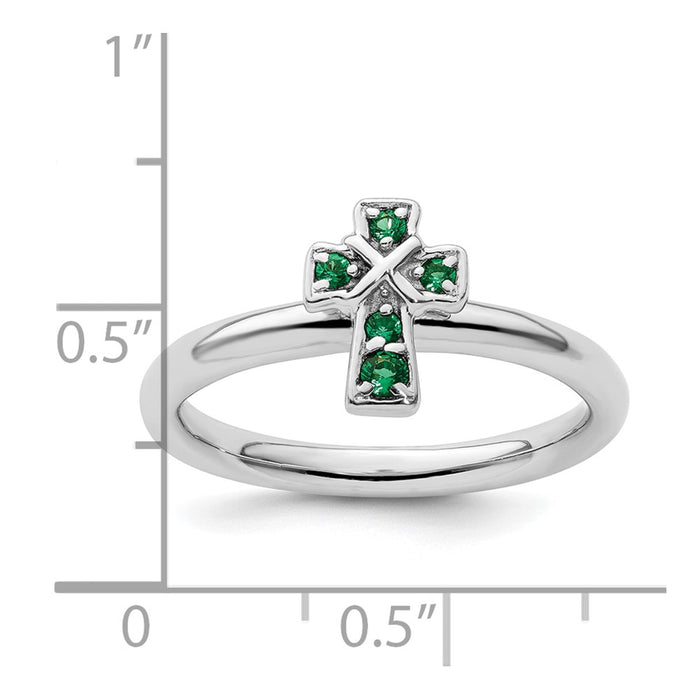 Buy Stylish Rhodium-Plated Sterling Silver Stackable Emerald Cross Ring-5