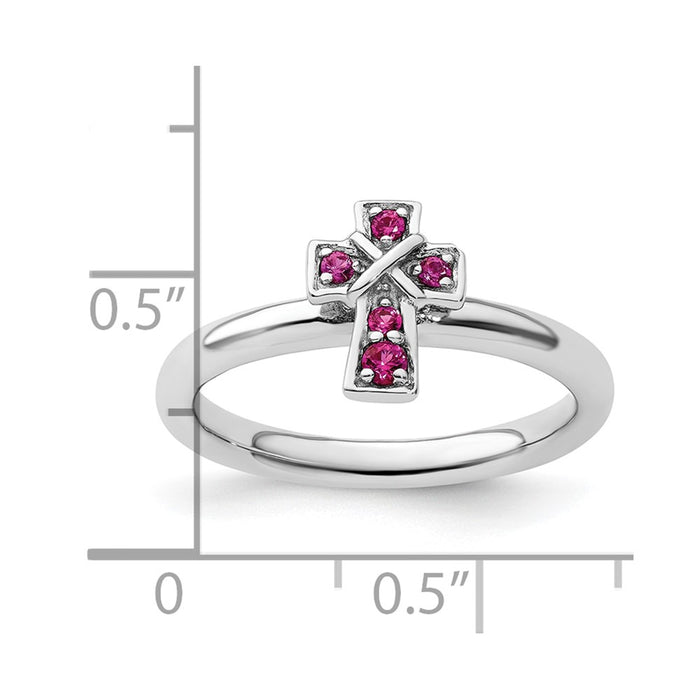 Designer Rhodium-Plated Sterling Silver Stackable Ruby Cross Ring - Stylish Value-5