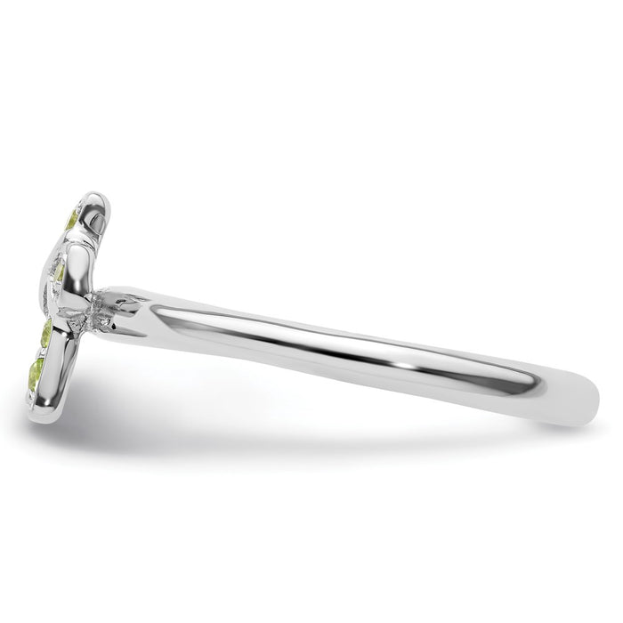Exclusive Rhodium-Plated Sterling Silver Stackable Peridot Cross Ring - Affordable Luxury-3