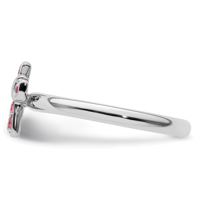 Exclusive Rhodium-Plated Sterling Silver Stackable Cross Ring with 0.85 Carat Pink Tourmaline - Stylish & Affordable!-3