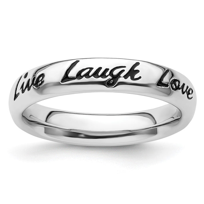 Buy Stylish Sterling Silver Enamel Stackable Ring - "Live Laugh Love" Design-1