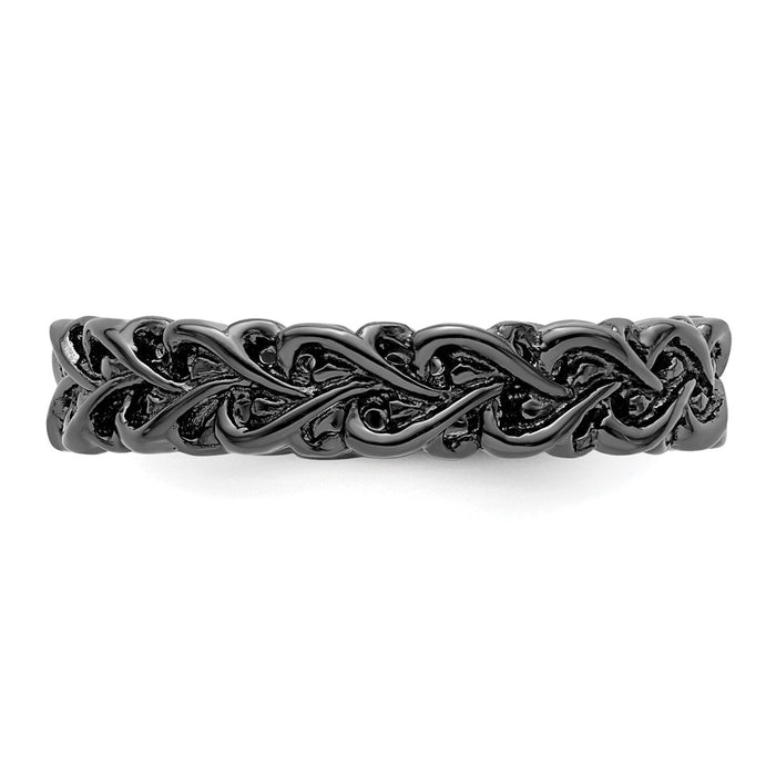 Shop Stylish Black-Plated Carved Sterling Silver Stackable Ring - 14G!-3