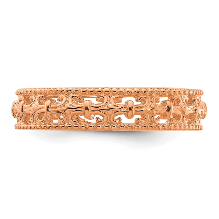 Exclusive Pink-Plated Carved Band in Sterling Silver - Affordable Stackable Style-3