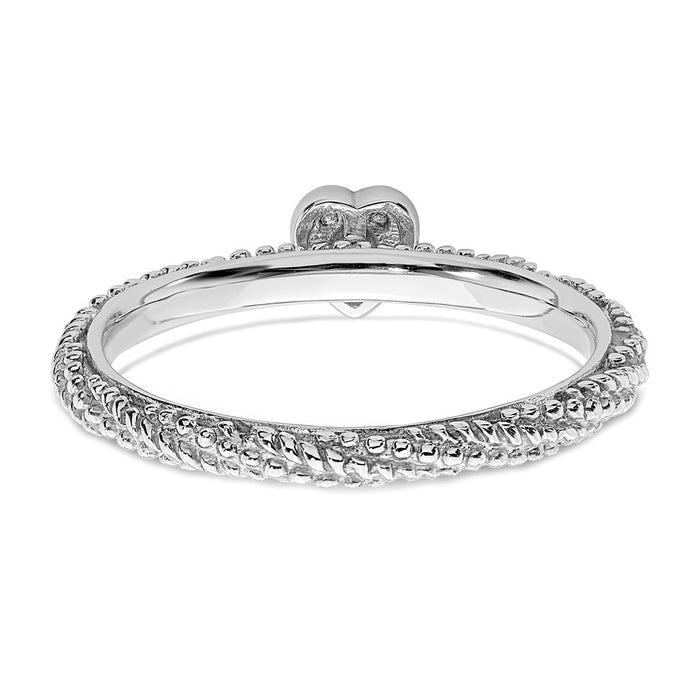 Exclusive Textured Heart Stackable Ring in Sterling Silver with Diamonds-5