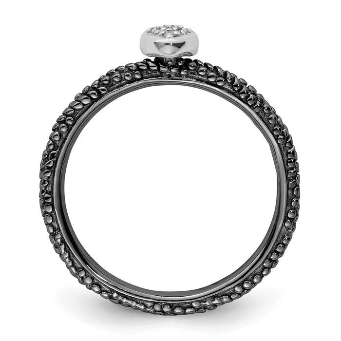 Exclusive Ruthenium-Plated Silver Heart Ring, Stylish Diamond Stackable Design-2