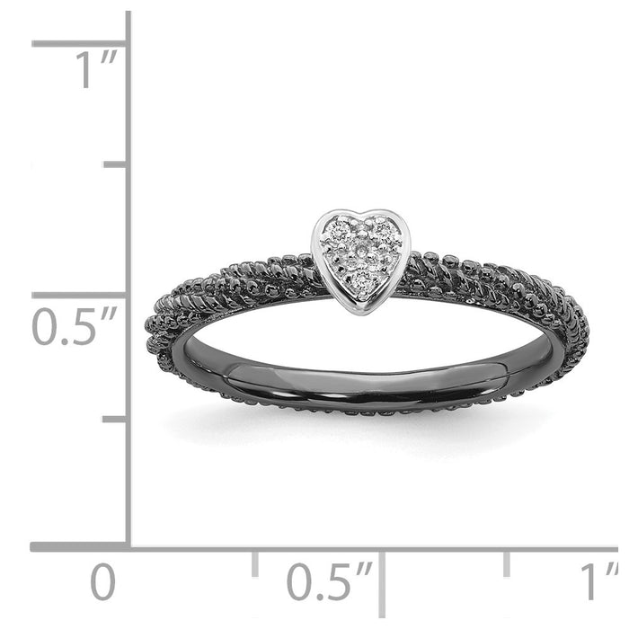 Buy Stylish Ruthenium-Plated Sterling Silver Heart Ring, 14K Gold Accents, Affordable Diamond Stackable Expressions-5