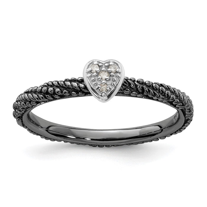 Shop Stylish Ruthenium-Plated Sterling Silver Heart Ring with Diamonds, 10g-1