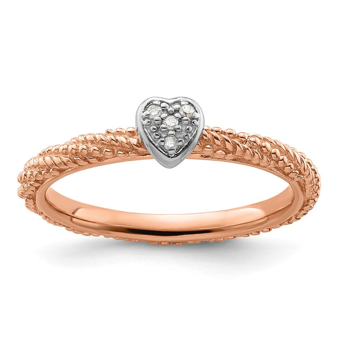 Shop Stylish Rose Gold Plated Heart Ring, .85mm Sterling Silver & Diamonds-1