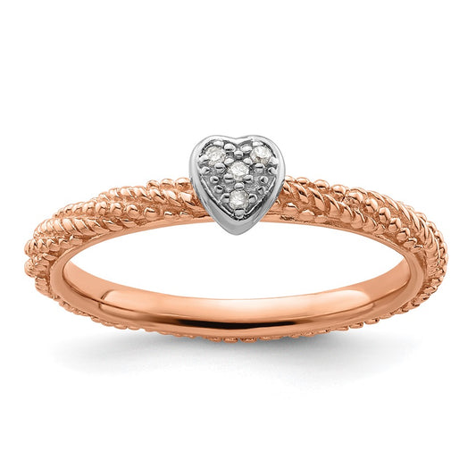 Buy Stylish Rose Gold Plated Heart Ring - Sterling Silver & Diamond Stackable