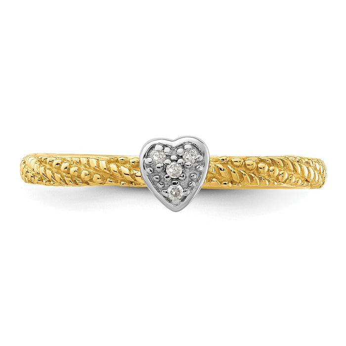 High-Quality Yellow Gold Plated Heart Ring | Stylish Sterling Silver & Diamond Stackable Expressions-4