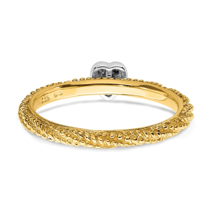 Buy Stylish Yellow Gold Plated Heart Ring, .85mm Sterling Silver & Diamond-5