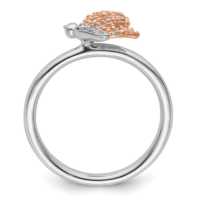 Designer Stackable Butterfly Ring - Sterling Silver & Rose Gold, Diamond Accents, Affordable-2