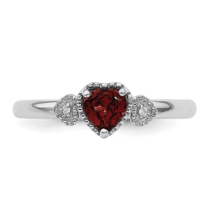 Shop Exclusive Sterling Silver Stackable Garnet & Diamond Heart Ring, Affordable Value-4