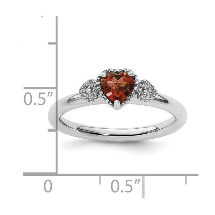 High-Quality Sterling Silver Stackable Heart Ring with Garnet & Diamonds | Stylish Value-6