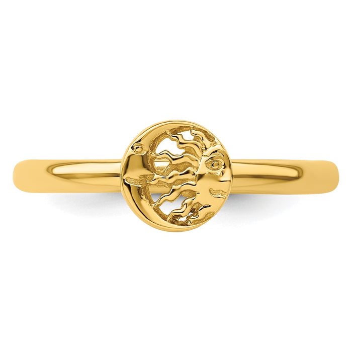 Buy Stylish Sterling Silver Stackable Ring - 14K Gold Plated Sun & Moon-4