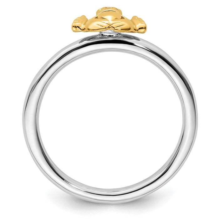 Buy Stylish Yellow-Plated Sterling Silver Stackable Claddagh Ring - 14K Look-2