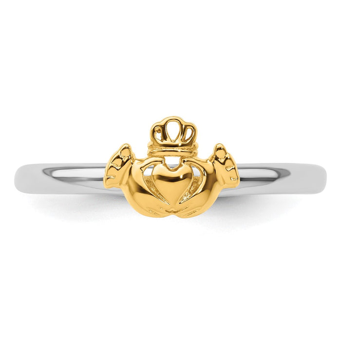 Buy Stylish Yellow-Plated Sterling Silver Stackable Claddagh Ring - 14K Look-4