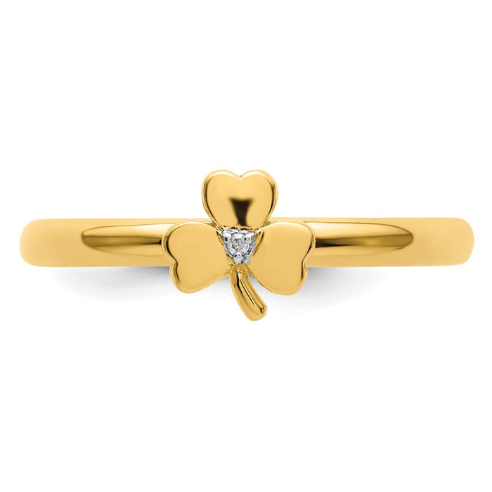 Buy Stylish Yellow-Plated Sterling Silver Clover Ring with Diamond Accent-4