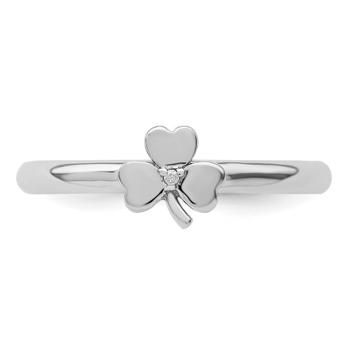 Shop Exclusive Rhodium-Plated Sterling Silver Stackable Diamond Clover Ring - Stylish Value!-4