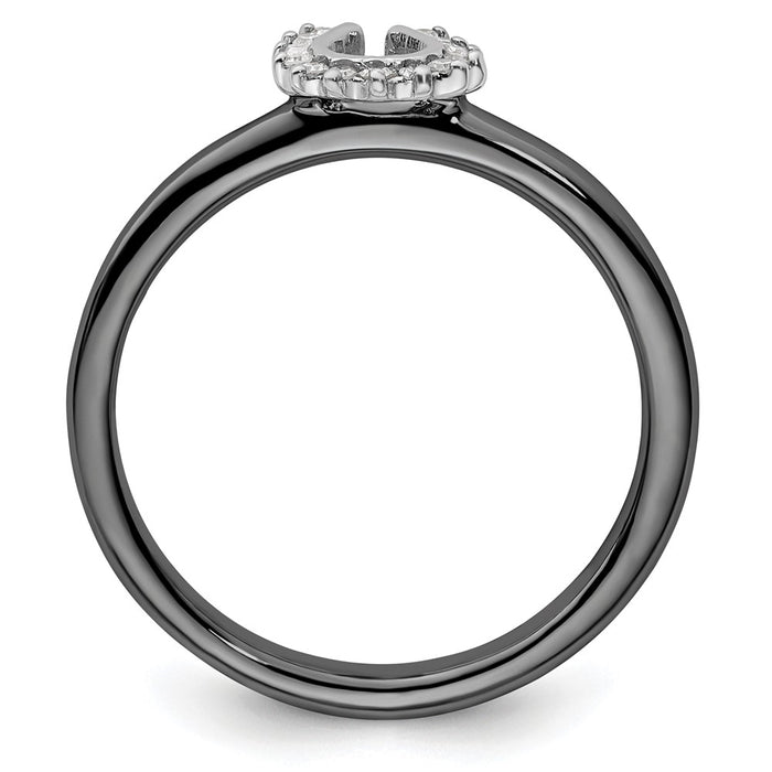 Shop Stylish Black-Plated Sterling Silver Horseshoe Ring with Diamond Accents-2