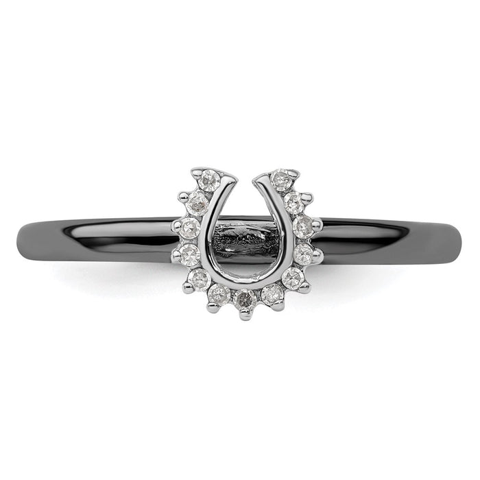 Shop Stylish Black-Plated Sterling Silver Horseshoe Ring with Diamond Accents-4