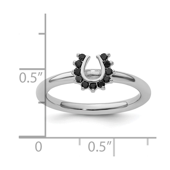 Buy Stylish Rhodium-Plated Sterling Silver Horseshoe Ring with Black Diamonds-5