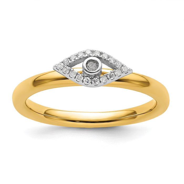 High-Quality Sterling Silver Stackable Evil Eye Ring with Diamond Accents-1