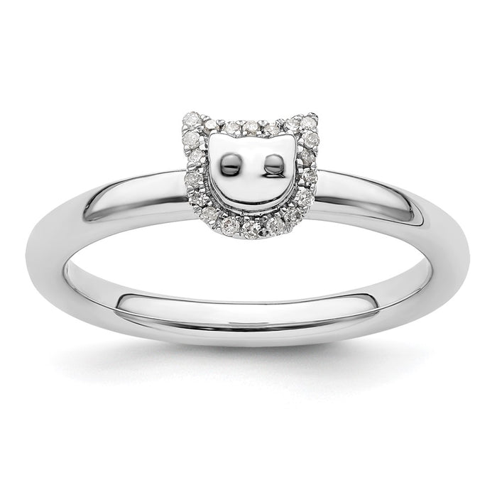 Exclusive Sterling Silver Cat Diamond Stackable Ring - Stylish Expressions Collection-1