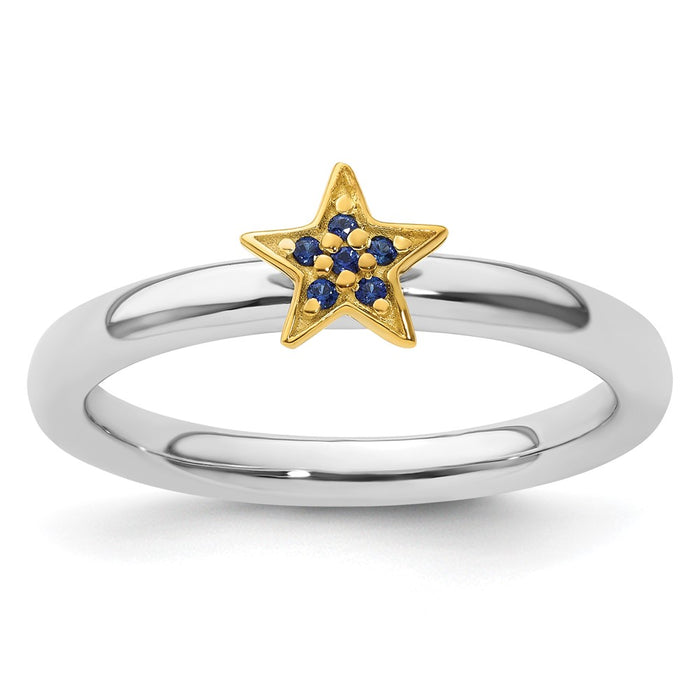 Exclusive Gold-Plated Stackable Star Ring with Created Sapphire - Stylish Value!-1