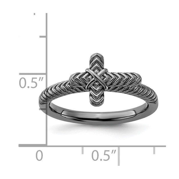 Exclusive Textured Cross Ring - Black Rhodium-Plated Sterling Silver, Stylish Design-5
