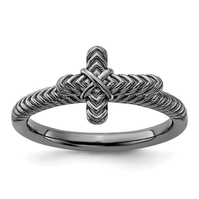 Shop Stylish Textured Black Rhodium Cross Ring in 925 Sterling Silver - Affordable Luxury-1