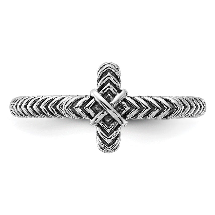 High-Quality Oxidized Textured Cross Ring in Sterling Silver - Stylish Stackable Design-4