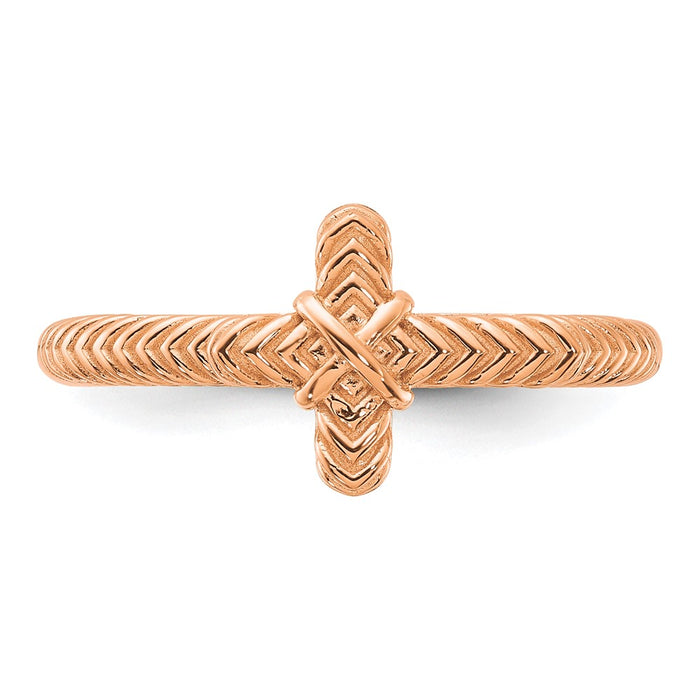 Exclusive Rose Gold-Plated Textured Cross Ring - Stylish Sterling Silver, Stackable-4