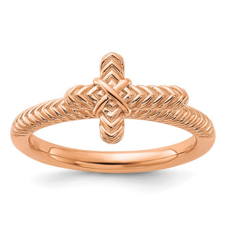 Shop Stylish Rose Gold-Plated Textured Cross Ring - 14K Silver Stackable Design