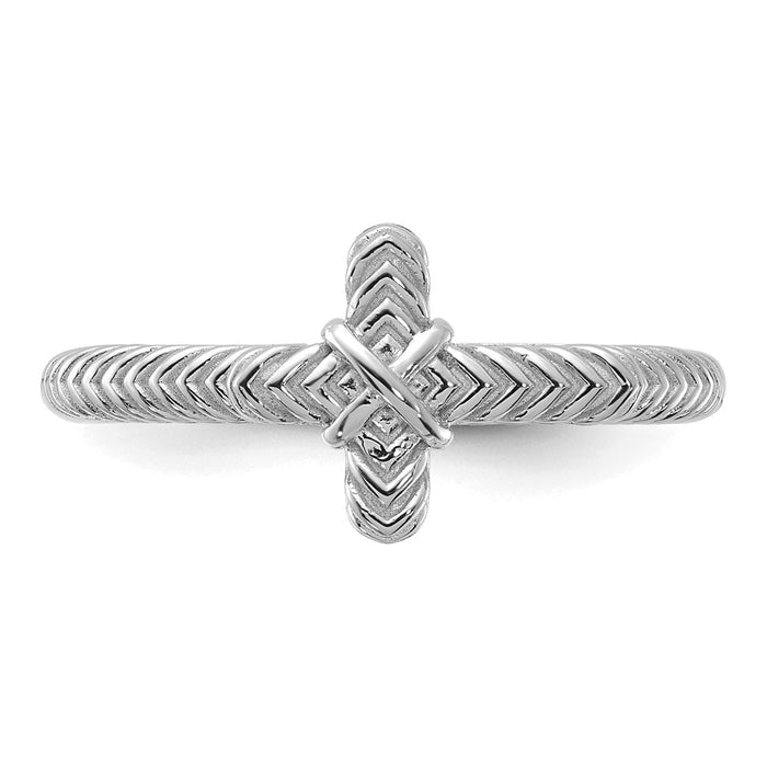 Exclusive Rhodium-Plated Textured Cross Ring - Stackable Sterling Silver Style-4