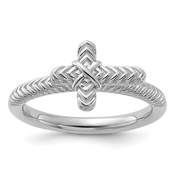 Exclusive Rhodium-Plated Textured Cross Ring - Stackable Sterling Silver Style-1