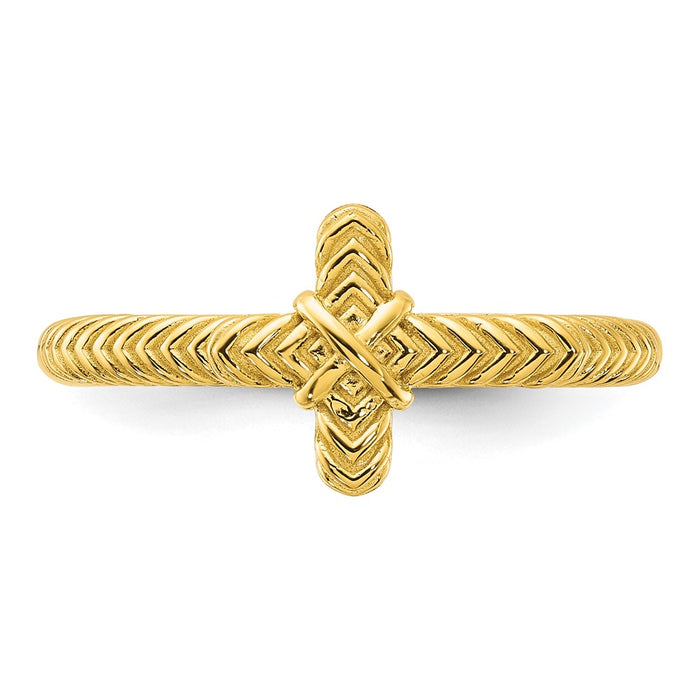 High-Quality Gold-Plated Textured Cross Ring - Stylish Stackable Expressions, 14K Gold-4