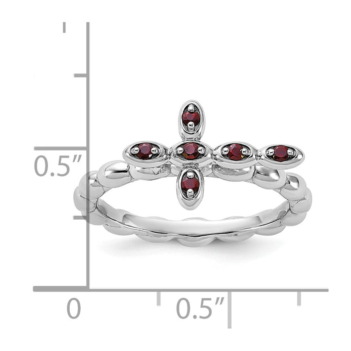 Buy Stylish Rhodium-Plated Garnet Cross Ring - 14K Sterling Silver, Stackable-5