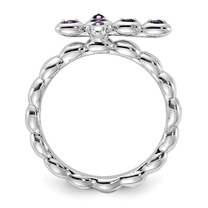 Buy Stylish Rhodium-Plated Amethyst Cross Ring - Sterling Silver, Stackable-2