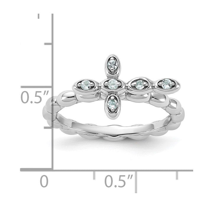Exclusive Rhodium-Plated Aquamarine Cross Ring in Sterling Silver - Stylish Stackable Expressions-5