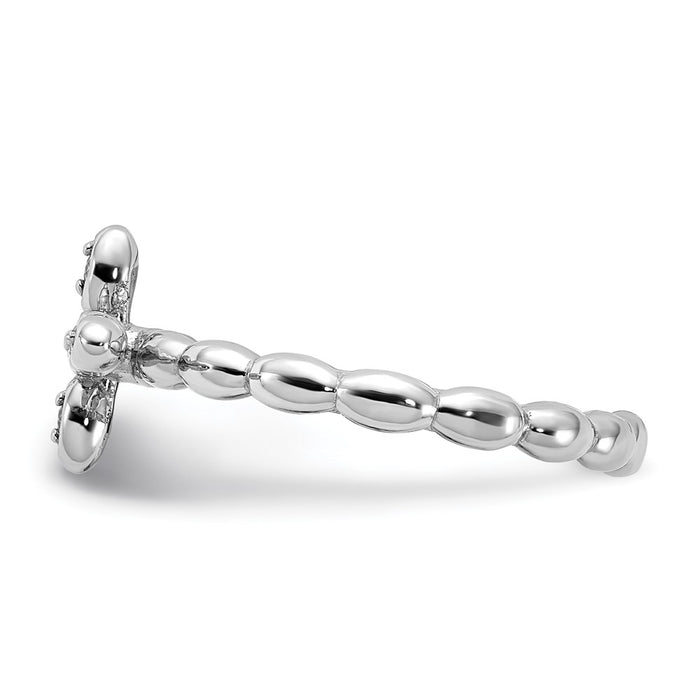 Exclusive Rhodium-Plated Sterling Silver Stackable Cross Ring with White Topaz Accents - Stylish & Affordable Luxury!-3