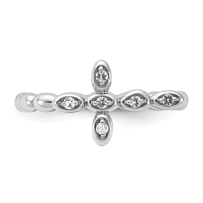 Shop Stylish Rhodium-Plated Sterling Silver Stackable Cross Ring with White Topaz-4